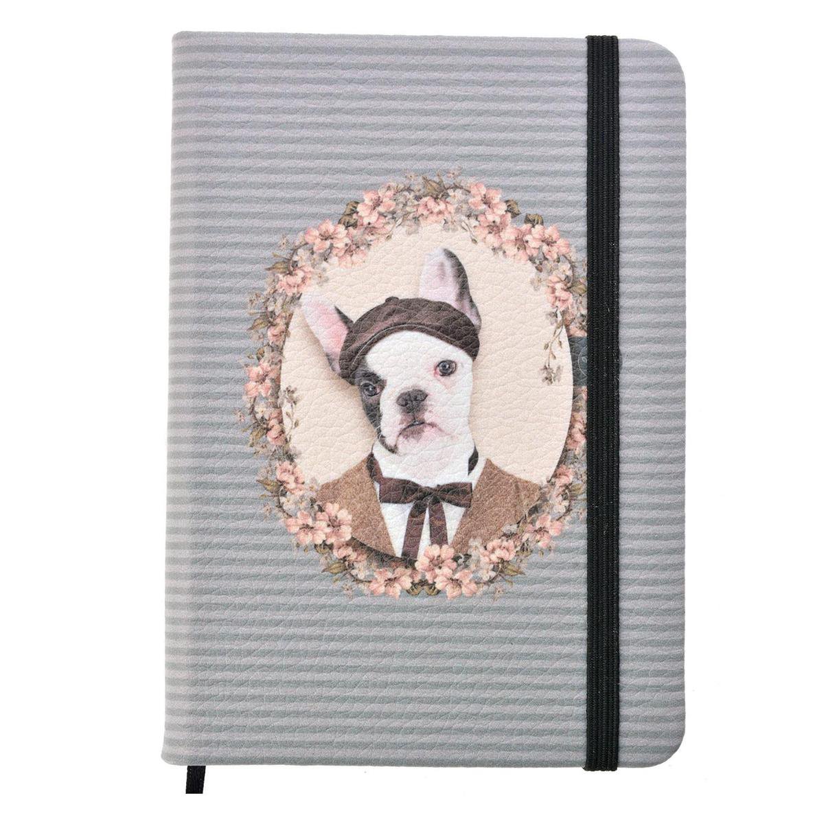 Melady Notitieboekje 14x10 cm Grijs Kunstleer Rechthoek Hond Notitieblok