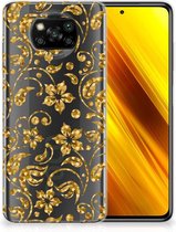 Telefoonhoesje Xiaomi Poco X3 | Poco X3 Pro Back Cover Siliconen Hoesje Gouden Bloemen