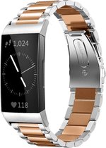Stalen Smartwatch bandje - Geschikt voor  Fitbit Charge 4 stalen band - zilver/rosé goud - Horlogeband / Polsband / Armband
