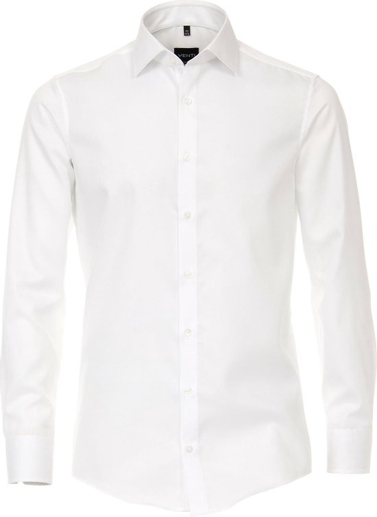 VENTI modern fit overhemd - twill - wit - Strijkvriendelijk - Boordmaat: 47