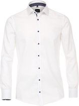 VENTI modern fit overhemd - wit structuur (contrast) - Strijkvrij - Boordmaat: 43