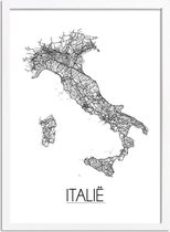 Italie Landkaart Plattegrond poster A2 + Fotolijst Wit (42x59,4cm) - DesignClaud