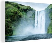 Canvas Schilderij Waterval - IJsland - Groen - 120x80 cm - Wanddecoratie