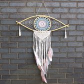 Macramé Dromenvanger - Bescherming - Boze Oog - Blauw, Roze & Wit - 70x1x23x85cm