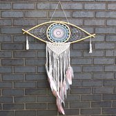 Macramé Dromenvanger - Bescherming - Boze Oog - Blauw, Roze & Wit - 70x1x23x85cm