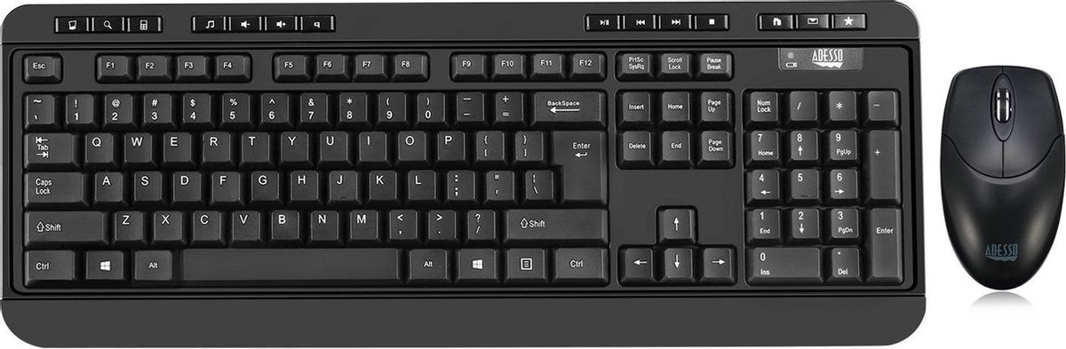 Adesso toetsenbord en muis draadloos - qwerty - ntimicrobieel materiaal - 17.7 x 6.6 x 0.8 cm