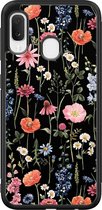 Samsung Galaxy A20e hoesje - Dark flowers - Hard Case - Zwart - Backcover - Bloemen - Zwart