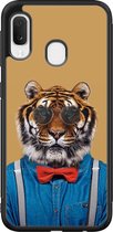 Samsung Galaxy A20e hoesje - Tijger hipster - Hard Case - Zwart - Backcover - Print / Illustratie - Bruin