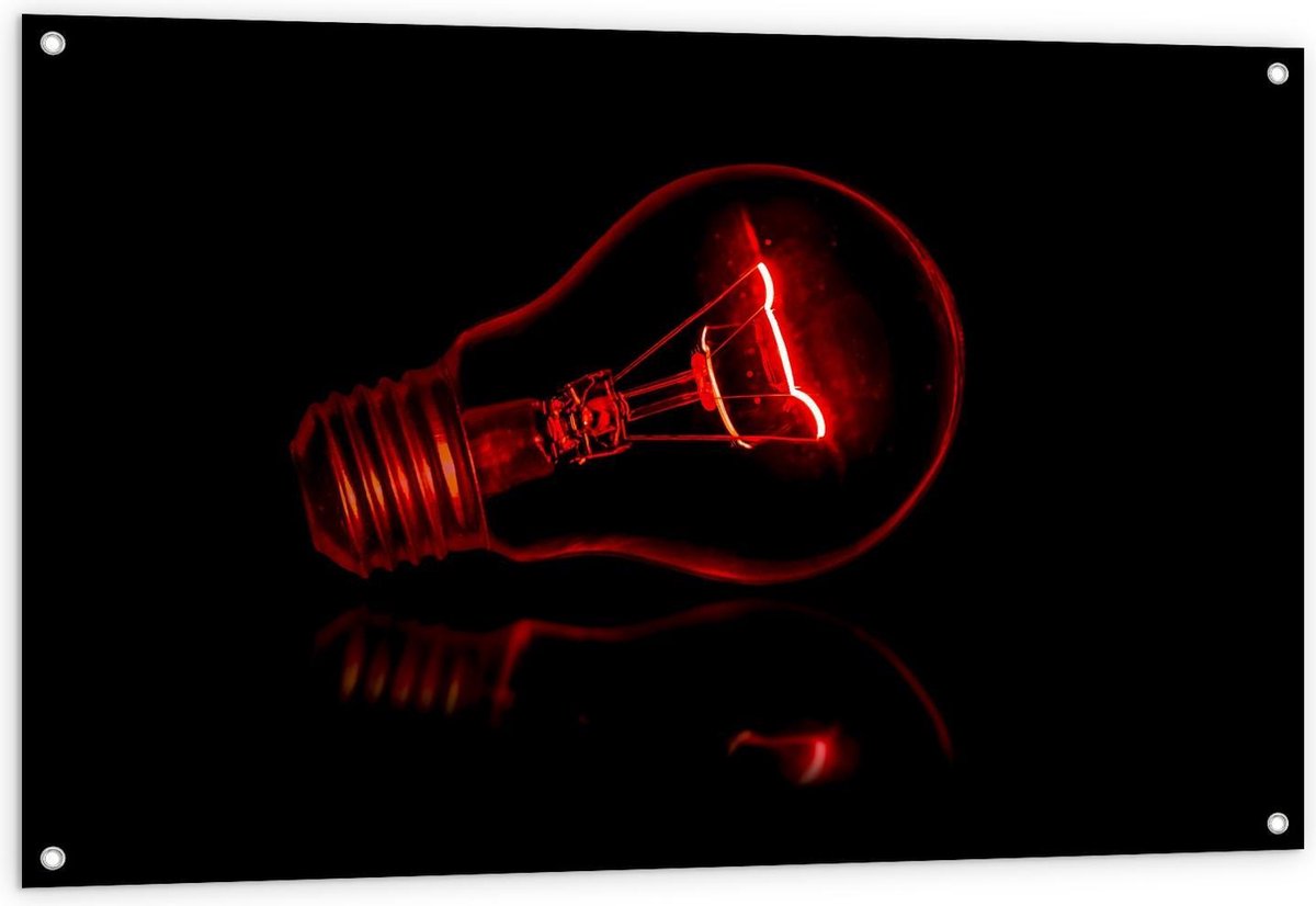 Tuinposter – Rode Gloeilamp op Zwarte Achtergrond - 120x80cm Foto op Tuinposter (wanddecor