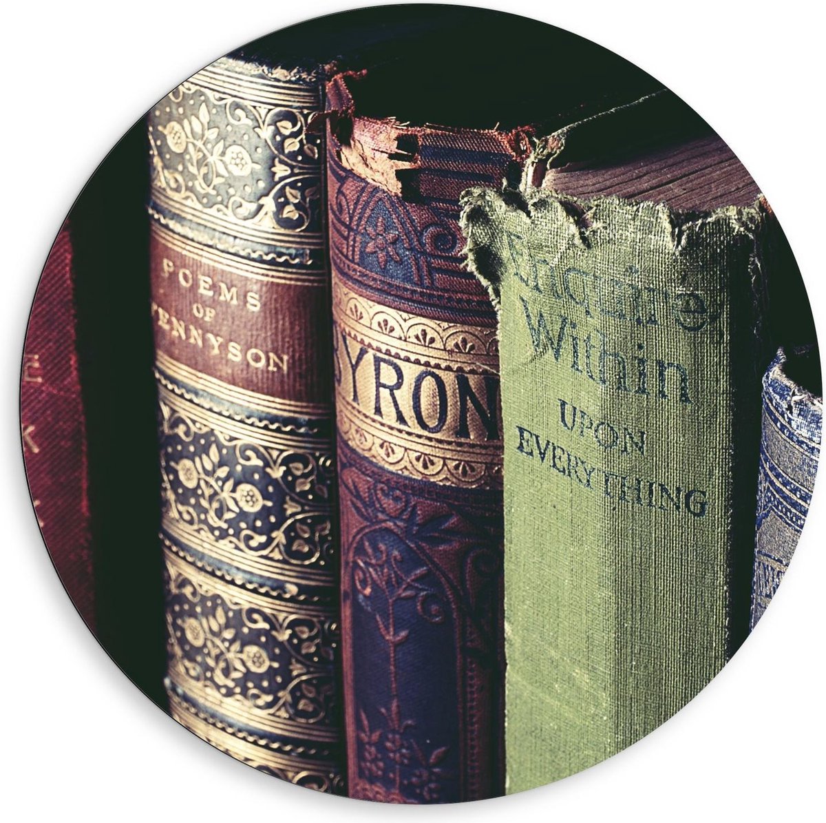 Dibond Wandcirkel - Verouderde Boeken - 80x80cm Foto op Aluminium Wandcirkel (met ophangsysteem)
