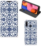 Book Case Geschikt voor Samsung Galaxy A20s Telefoon Hoesje Flower Blue