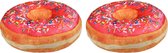 2x Sprinkels donuts kussens roze 40 cm - rond - Bank/sier kussens voor binnen gebruik