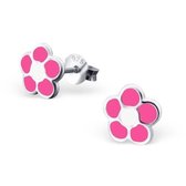 Aramat jewels ® - Kinder oorbellen bloem 925 zilver roze wit 8mm