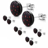 Aramat jewels ® - Oorstekers sterren rood zwart acryl staal 7mm