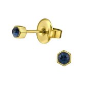 Aramat jewels ® - Zweerknopjes zeshoek donker blauw kristal goudkleurig chirurgisch staal 3mm