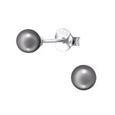 Aramat jewels ® - Zilveren pareloorbellen donker grijs 925 zilver 4mm kinderen