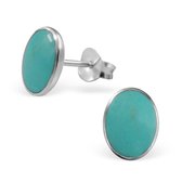 Aramat jewels ® - Zilveren ovale oorbellen blauw 925 zilver groen 7mm x 9mm