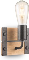 Home Sweet Home - Industriële Wandlamp Denton - Muurlamp gemaakt van hout - Antraciet - 15/11/13cm - wandlamp geschikt voor woonkamer, slaapkamer- geschikt voor E27 LED lichtbron