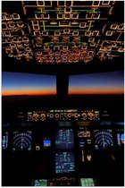 Poster – Cockpit van Vliegtuig met Zonsondergang - 40x60cm Foto op Posterpapier