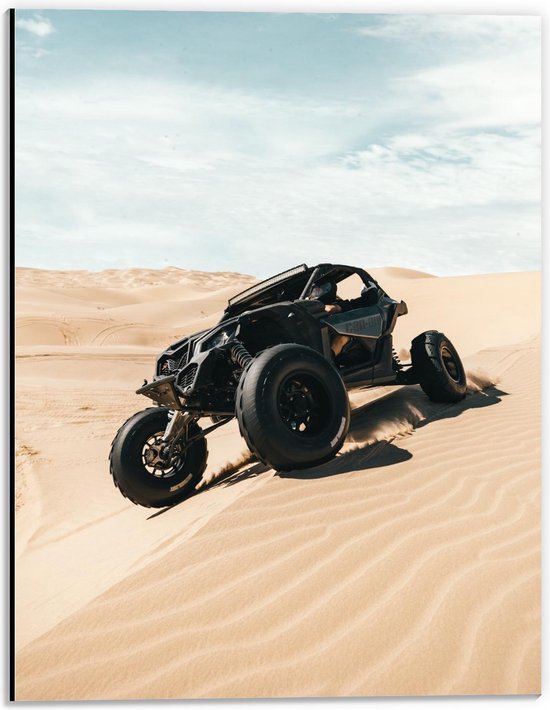 Dibond - Buggy in de Woestijn - 30x40cm Foto op Aluminium (Wanddecoratie van metaal)