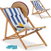 Relaxdays Strandstoel set van 2 - ligstoel - kampeerstoel - tuinstoel - gestreept - bamboe - blauw-strip