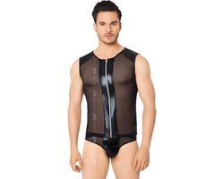 Netstof heren shirt en string met wetlook details zwart XL