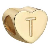 Tracelet - Zilveren bedels - Bedel hart letter T | Goudkleurig 925 Sterling Zilver - Pandora compatible - Met 925 Zilver Certificaat - In Leuke cadeauverpakking - Valentijn tip