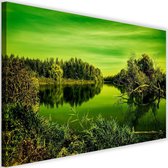 Schilderij Zicht op het meer, 2 maten, groen, Premium print