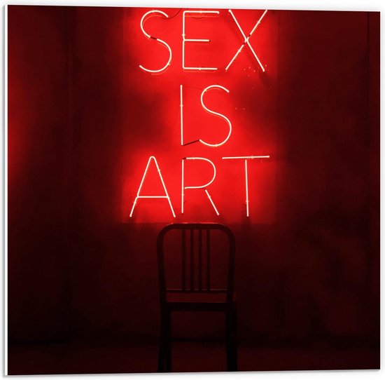 Forex - ''Sex is Art'' Rode Letters met Stoel - 50x50cm Foto op Forex