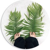 Forex Wandcirkel - Groene Bladeren als Schoenen - 20x20cm Foto op Wandcirkel (met ophangsysteem)