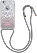 kwmobile telefoonhoesje voor Apple iPhone 6 / 6S - Hoesje met koord in poederroze / wit / transparant - Back cover voor smartphone