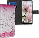 kwmobile telefoonhoesje voor Huawei P30 Lite - Hoesje met pasjeshouder in poederroze / donkerbruin / wit - Kersenbloesembladeren design
