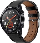 Leer Smartwatch bandje - Geschikt voor  Huawei Watch GT bandje leer - strak-zwart - 46mm - strak-zwart - Horlogeband / Polsband / Armband