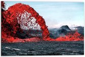 Dibond - Uitbarstende Vulkaan - 60x40cm Foto op Aluminium (Wanddecoratie van metaal)
