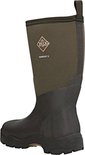 Donkerbruine laars met groenbruine schacht en logo 'Muck Boot Company Derwent II'.