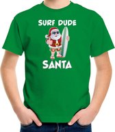 Surf dude Santa fun Kerstshirt / Kerst t-shirt groen voor kinderen - Kerstkleding / Christmas outfit XS (104-110)