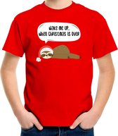 Luiaard Kerstshirt / Kerst t-shirt Wake me up when christmas is over rood voor kinderen - Kerstkleding / Christmas outfit M (116-134)