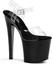 Pleaser Sandaal met enkelband, Paaldans schoenen -42 Shoes- TABOO-708 Paaldans schoenen Zwart/Transparant