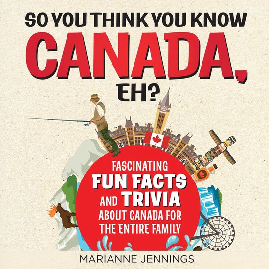 Boekomslag met de tekst 'SO YOU THINK YOU KNOW CANADA, EH?' en afbeeldingen van iconische Canadese bezienswaardigheden.