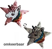 Pailletten Eenhoorn Ster 22 cm - Omkeerbaar - 2 Kleuren - Zilver Regenboog - Glitter Patch - Applicatie - Naai Embleem - Unicorn - Paard - Naaiembleem - Naaien Sjabloon - Stikken -