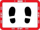 Vloersticker 'Let op, voetpad richting muur', rood, 610 x 460 mm