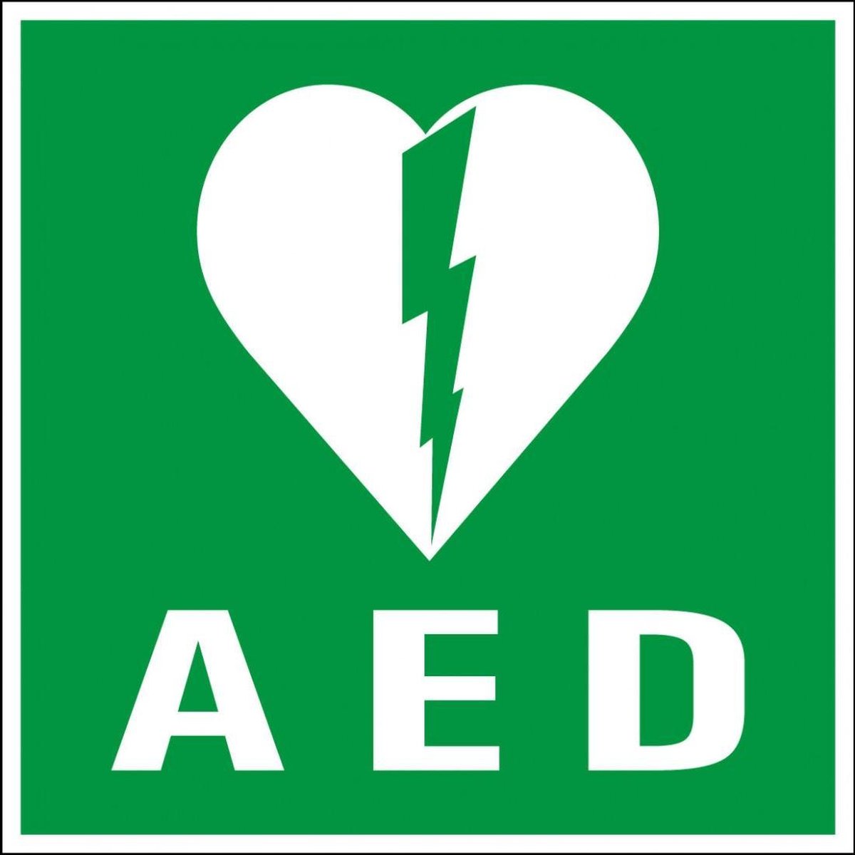 Sticker met tekst AED - zelfklevende folie - 200 x 200 mm - groen wit