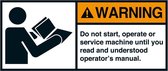 Warning Read operators manual sticker, ANSI, 2 per vel 70 x 160 mm