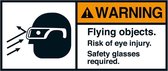 Warning Flying objects sticker, ANSI 35 x 80 mm