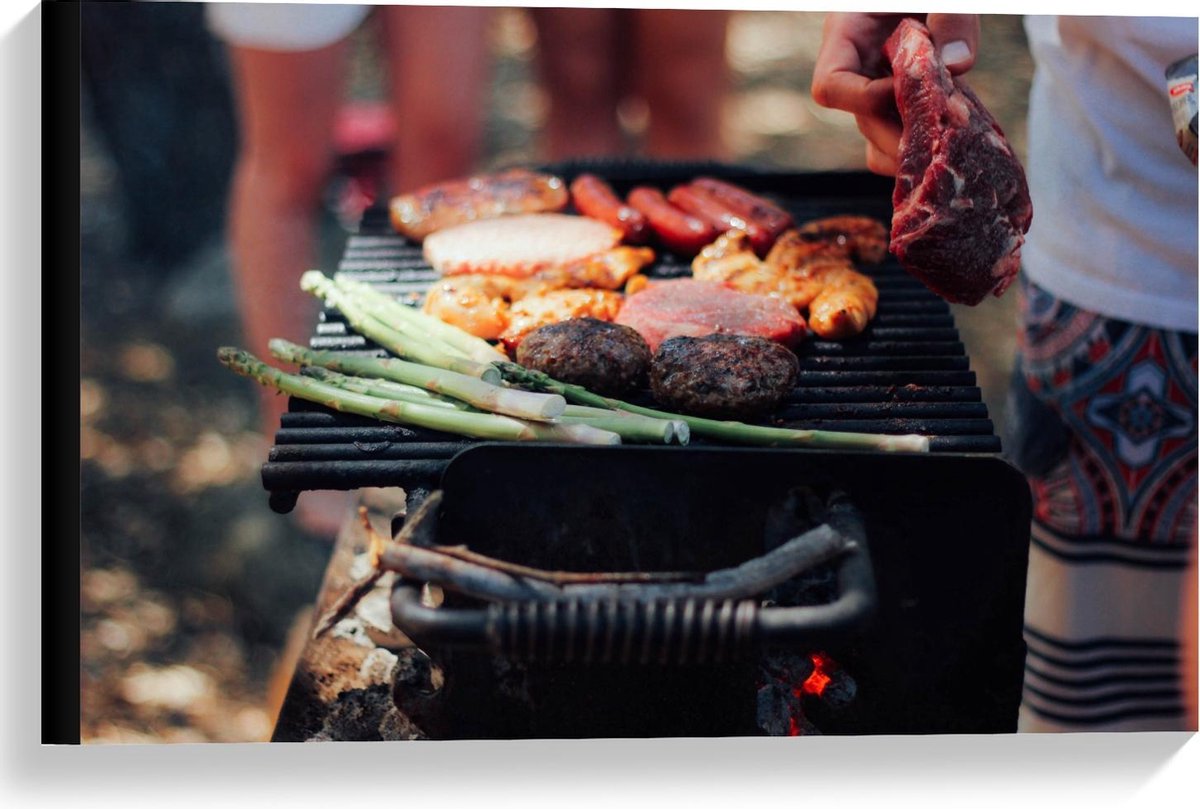 Canvas - Vlees op de Barbecue - 60x40cm Foto op Canvas Schilderij (Wanddecoratie op Canvas