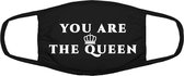 You are the queen mondkapje | koningin | koninginnendag | koningklijk | gezichtsmasker | bescherming | bedrukt | logo | Zwart mondmasker van katoen, uitwasbaar & herbruikbaar. Geschikt voor OV
