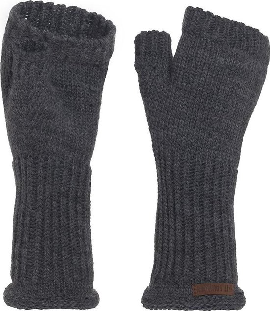 Knit Factory Cleo Gebreide Dames Vingerloze Handschoenen - Handschoenen voor in de herfst & winter - Donkergrijze handschoenen - Polswarmers - Antraciet - One Size