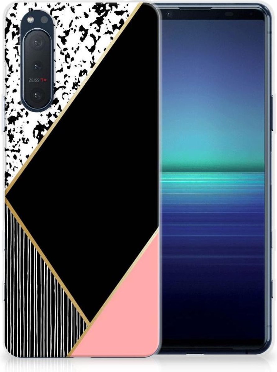 Sony Xperia 5II TPU Hoesje Zwart Roze Vormen
