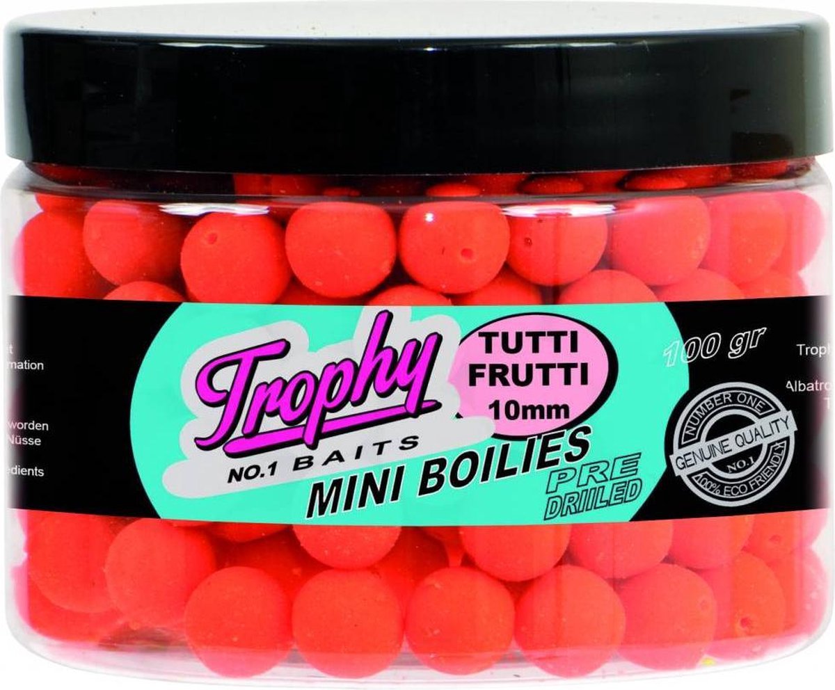 Trophy Baits Mini Boilies Tutti Frutti 10MM 70g - voorgeboorde mini boilies voor method feeder visserij