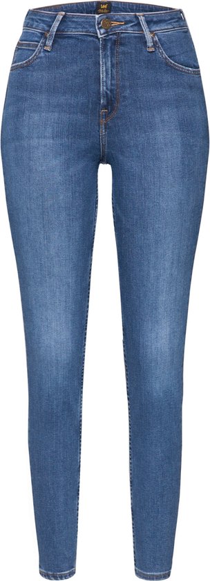 Mid-waisted spijkerbroek met een middeldonkere wassing en skinny pasvorm, merk Lee.
